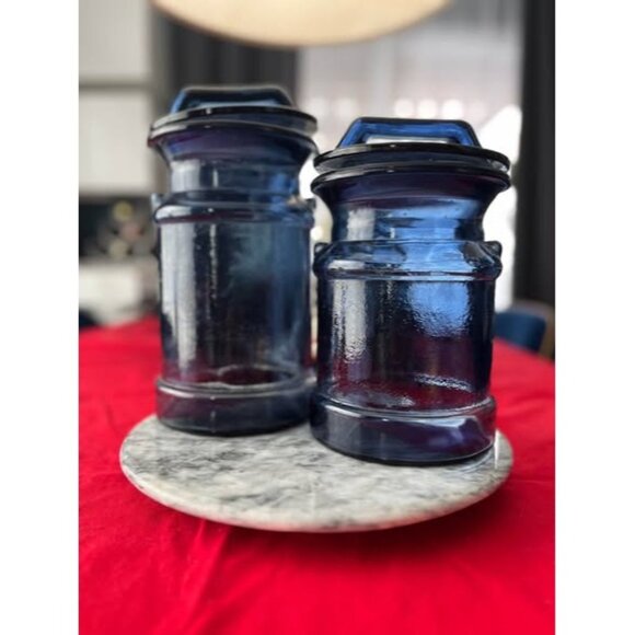 L.E. Smith Glass Other - Vintage set of L.E. Smith cobalt blue glass milk can canisters